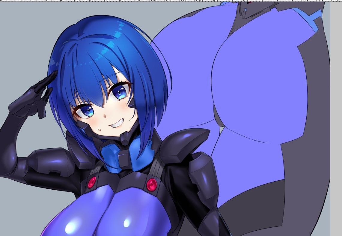 「どうにか1キャラ塗り終わってあとは尻」|蒔島梓@バ美肉お絵描きVTuberのイラスト