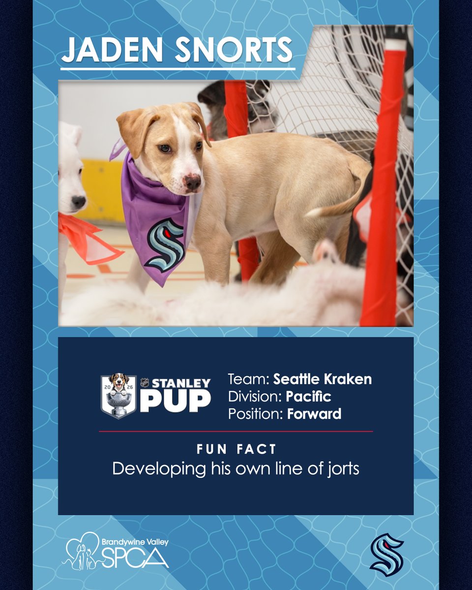 SeattleKraken's tweet photo. Introducing Jaden Snorts 🥹🐾

Tune in tonight for the return of the @NHL's Stanley Pup at 6:30pm PT on @truTV and @hbomax &amp; @KING5Sports on Friday at 9:30pm PT! https://t.co/1YgsytnUrd