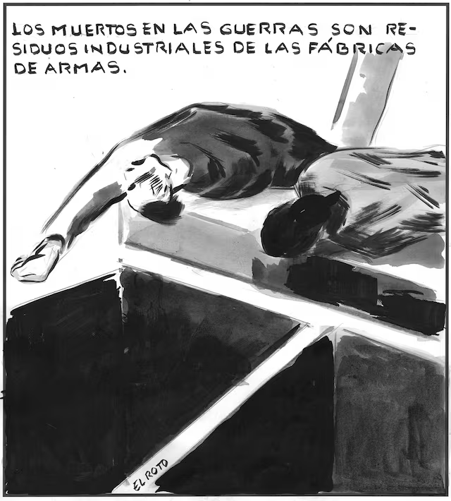 Futaugas's tweet photo. Los restos del combate.
El Roto.
El País.
La causa, el motivo, el origen, la razón.
Perdón por lo de razón.
#Muerto #Guerra #Fábrica #Armas. https://t.co/XS7TkWwRoK