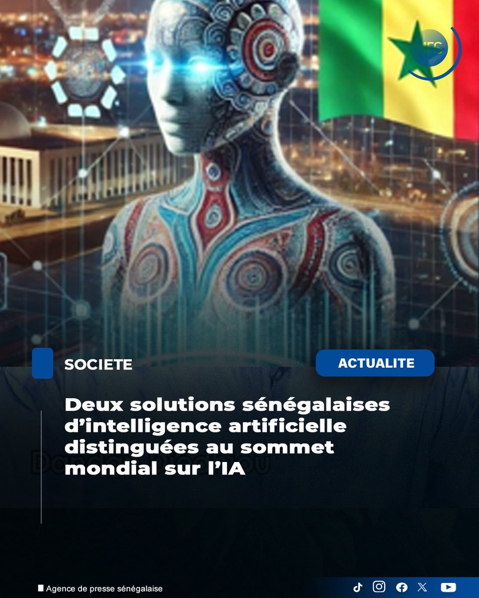 APS_Senegal's tweet photo. Deux innovations technologiques mettant en lumière l’expertise nationale dans le domaine de l’intelligence artificielle vont représenter le Sénégal au sommet mondial “AI for Good Global”, prévu du 7 au 10 juillet prochain, à Genève, a appris l’APS du ministère des Télécommunications et du Numérique.       
➡️ https://t.co/pvUrZ5iAsh