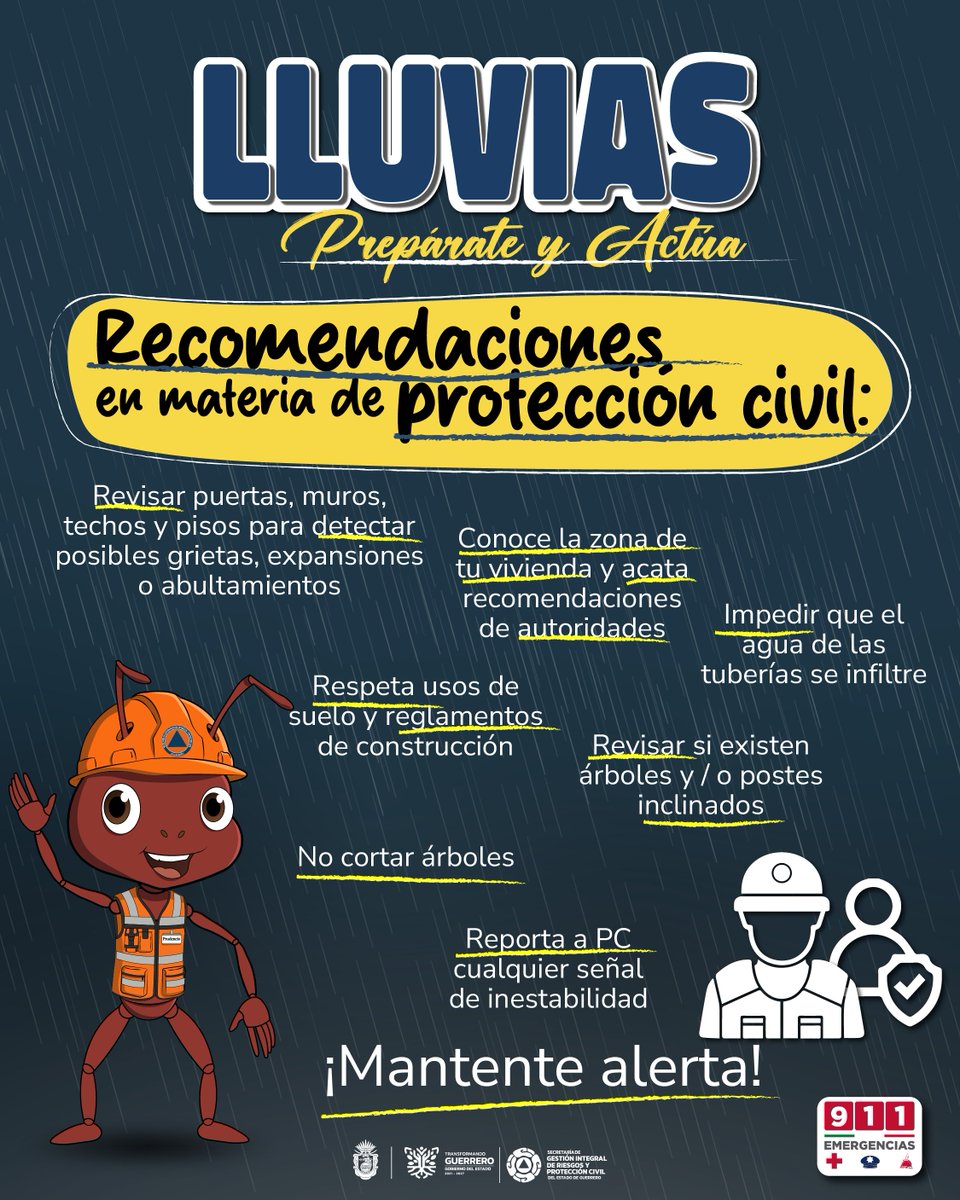 SGG_Gro's tweet photo. Identificar señales de riesgo puede ayudar a prevenir accidentes🐜

Mantente alerta ante grietas, inclinaciones o deformaciones en el terreno 🏔️

#PrepárateYActúa #Lluvias2026 https://t.co/VvZgtTUKNB