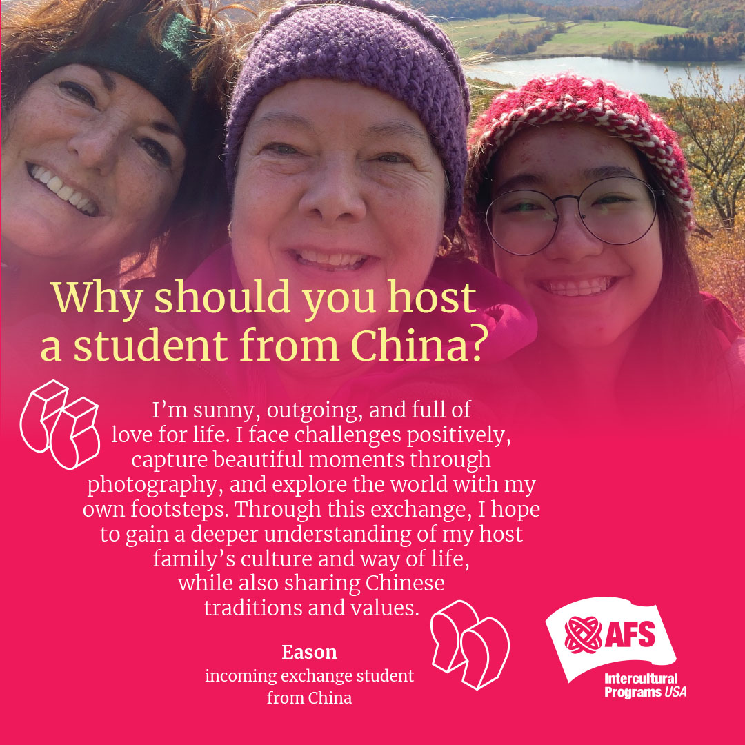 AFSUSA's tweet photo. This week, we’re highlighting incoming #AFS students from countries across Asia, starting with China! 🇨🇳

Swipe to discover the meaningful experiences that can come from welcoming a #Chinese exchange student into your family. 

🔗Visit https://t.co/ERvjAJPc5S to explore bios! https://t.co/8FhnUhvXbp