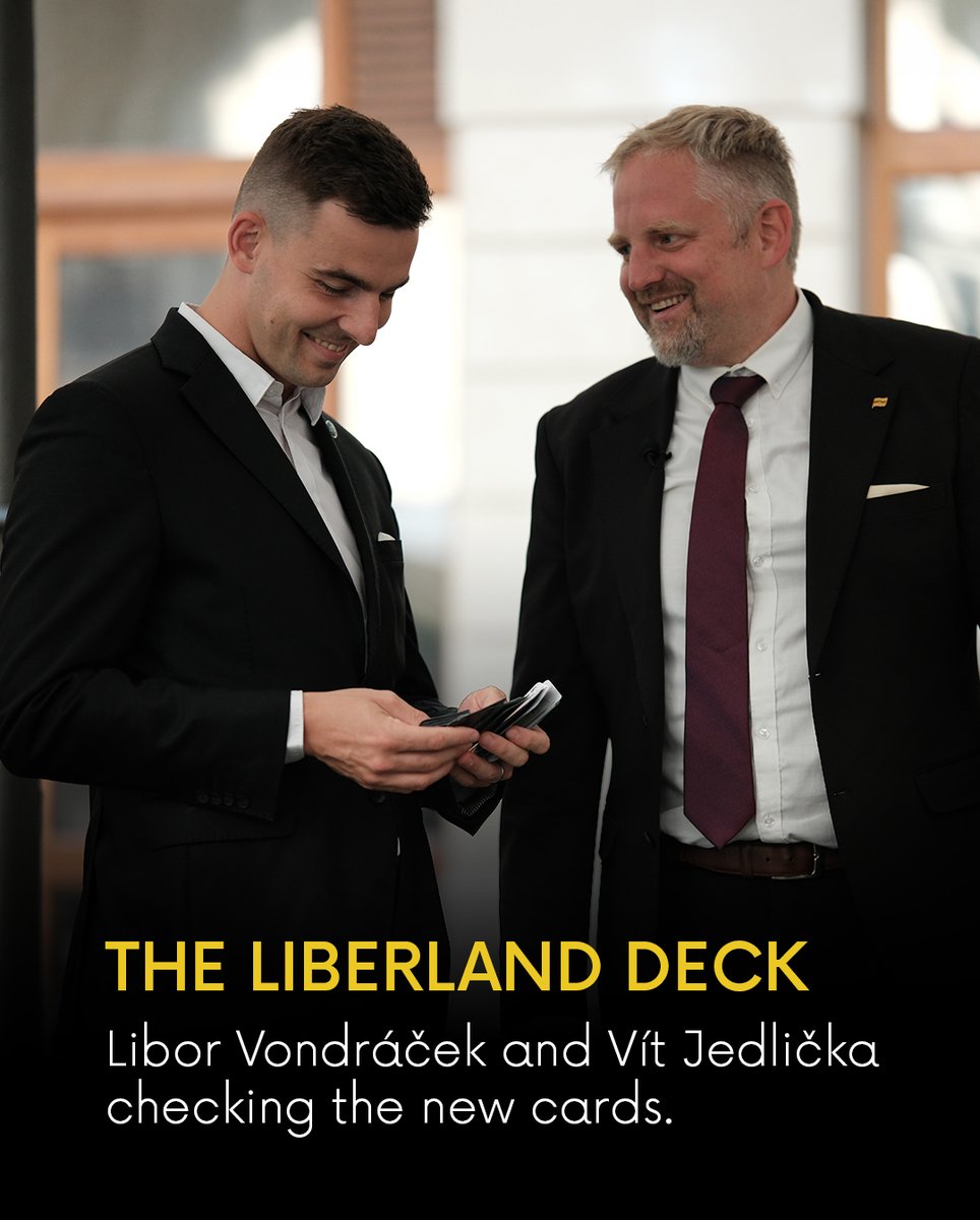 Liberland_org's tweet photo. Last week at the Innovations United 2026 Prague Castle summit, President @JedlickaVit presented the exclusive Liberland poker deck to @vondraczech_cz, head of Svobodní, government member, and Honorary Liberlander.

#Liberland #Liberty #Svobodni #PragueCastle https://t.co/2xLIgKQ67a