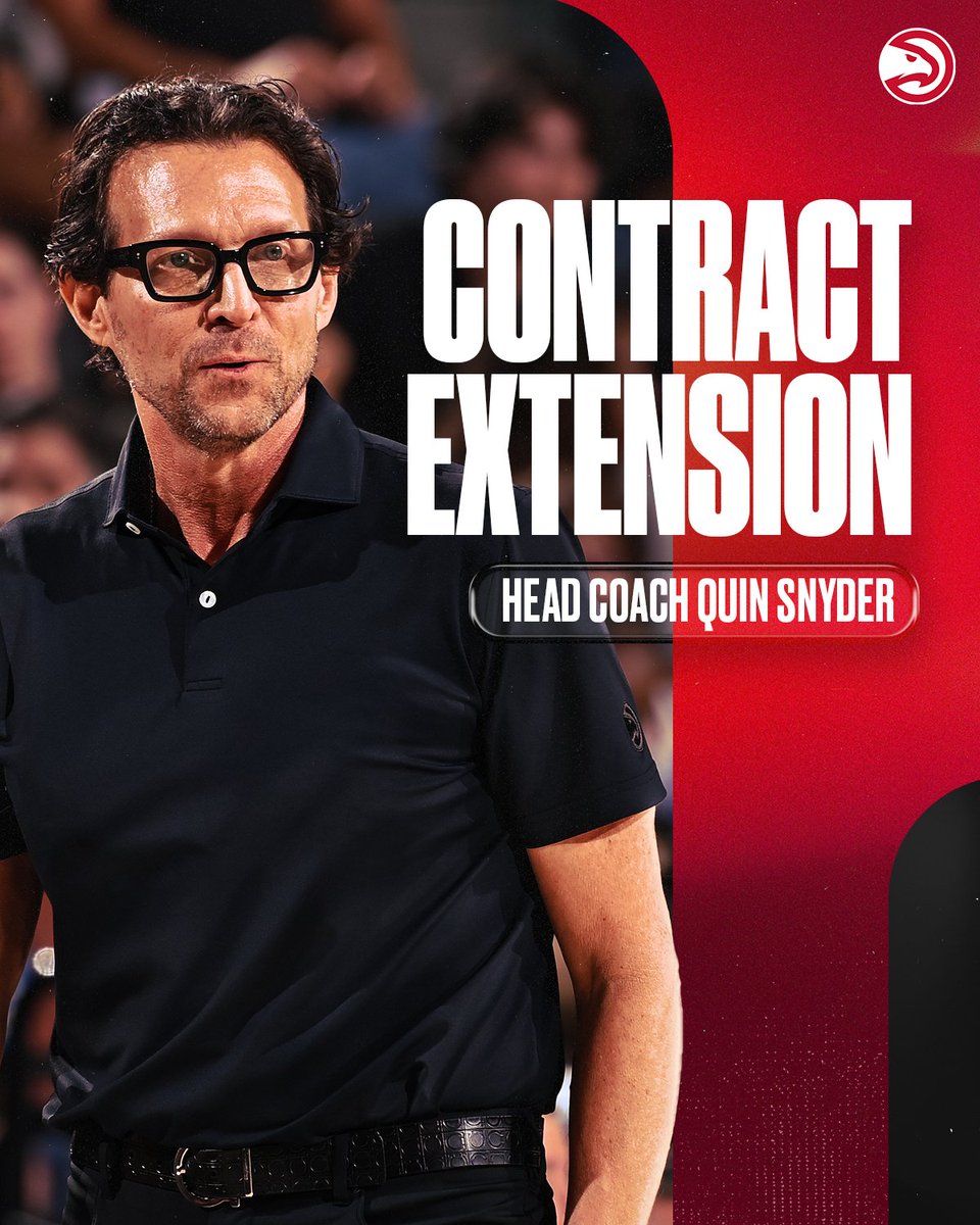 ATLHawksBrz's tweet photo. 🚨 ELE FICA!

Hoje pela manhã o técnico Quin Snyder e o Atlanta Hawks chegaram em um acordo para a renovação de contrato, com uma extensão de múltiplos anos. 

Com um pouco menos de 50% de aproveitamento, Quin vai para a sua 5° temporada no comando da franquia.

#TrueToAtlanta https://t.co/c2KprnddEI