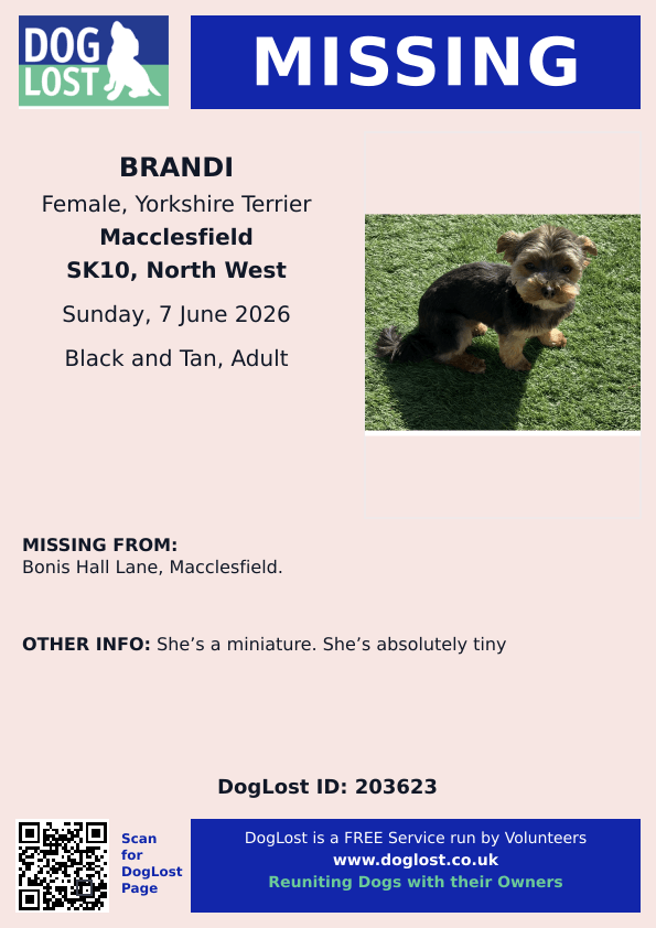 millypod1's tweet photo. 🆘7 JUNE 2026 #Lost Brandi #ScanMe
MIN Yorkshire Terrier Female
Bonis Hall Lane #Prestbury #Macclesfield #Cheshire #SK10.
https://t.co/JCW9IPw15O https://t.co/QIud2tADCe