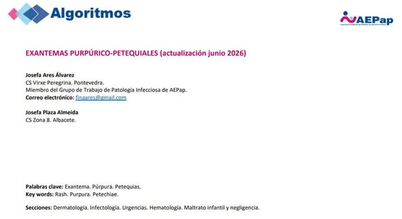 aepap's tweet photo. 🔸🔹🔷Exantemas purpúrico-petequiales 
 Algoritmo junio 2026 
Autora:
Josefa Ares Álvarez
CS Virxe Peregrina. Pontevedra.
Miembro del @GPI_AEPap 
https://t.co/BVyZ6sBv36 https://t.co/r52F07RrCc
