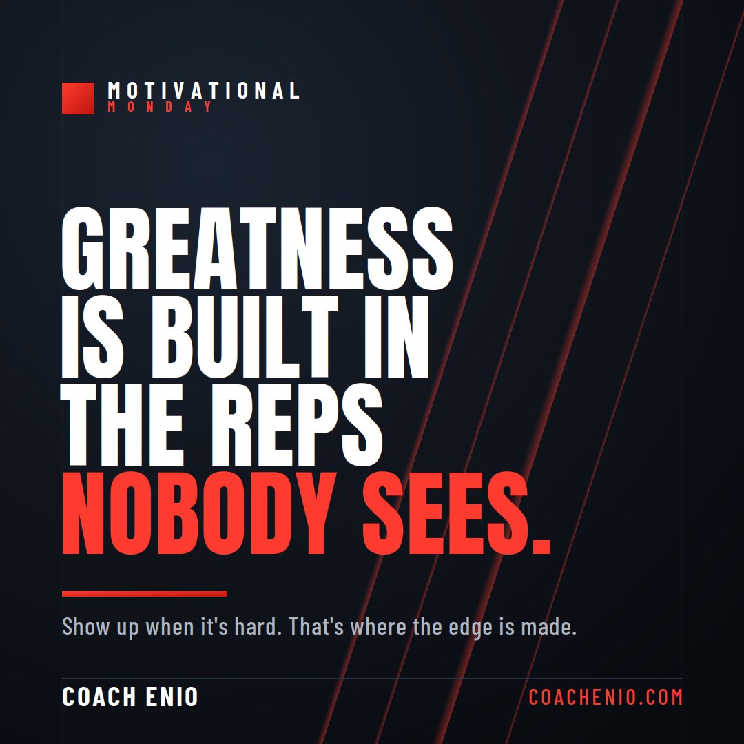 coachenio's tweet photo. Greatness is built in the reps nobody sees. Not on game day. It's built on the cold mornings, the extra ten minutes after practice, the rep you do right when no one is keeping score. The work you put in when nobody's watching is exactly what shows up when everybody is. https://t.co/JhSB3GZBtb