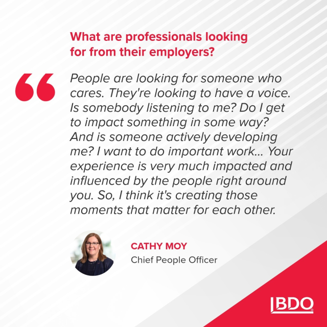 chadgabriel's tweet photo. .@BDO_USA’s Chief People Officer, Catherine Moy, recently sat down with @AccountingToday to talk about the future of the accounting workforce. While tech may evolve &amp; change, one thing is certain: people want more than a job. Listen to the episode here: https://t.co/e8LcdcQ8Jf https://t.co/GAat07zjIY