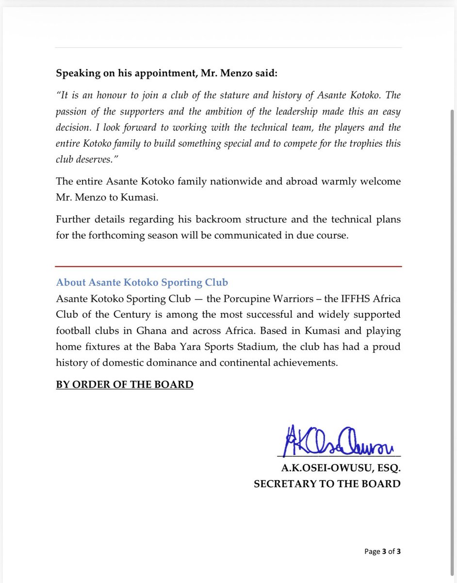 AsanteKotoko_SC's tweet photo. OFFICIAL ✍️ 

STANLEY PURL MENZO IS HERE. 

#AKSC #Fabucensus #Kotoko4All https://t.co/7y6qcy14SH