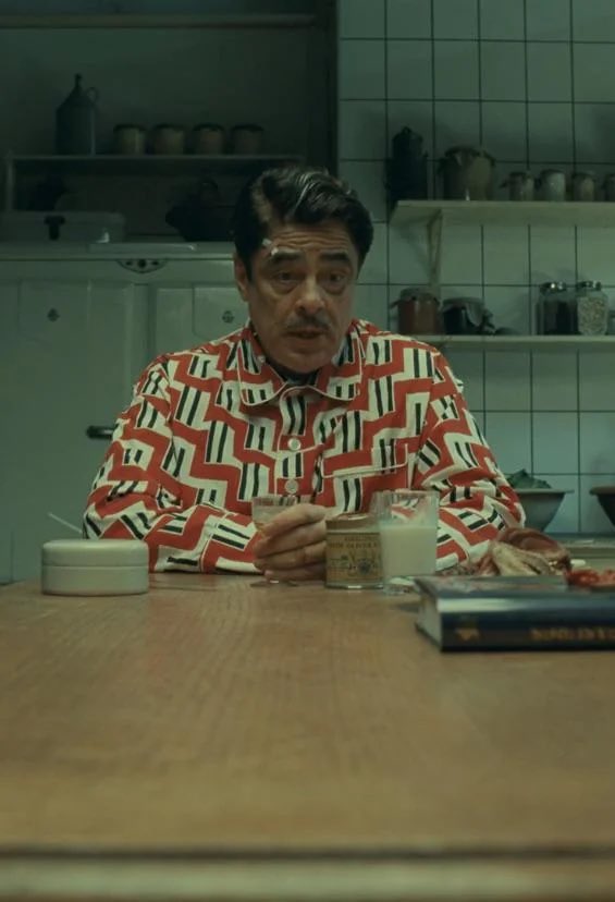 AdsoOfBelk's tweet photo. Del Toro in The Phoenician Scheme has me looking at vintage pajama sets https://t.co/7EnNHnDSUt