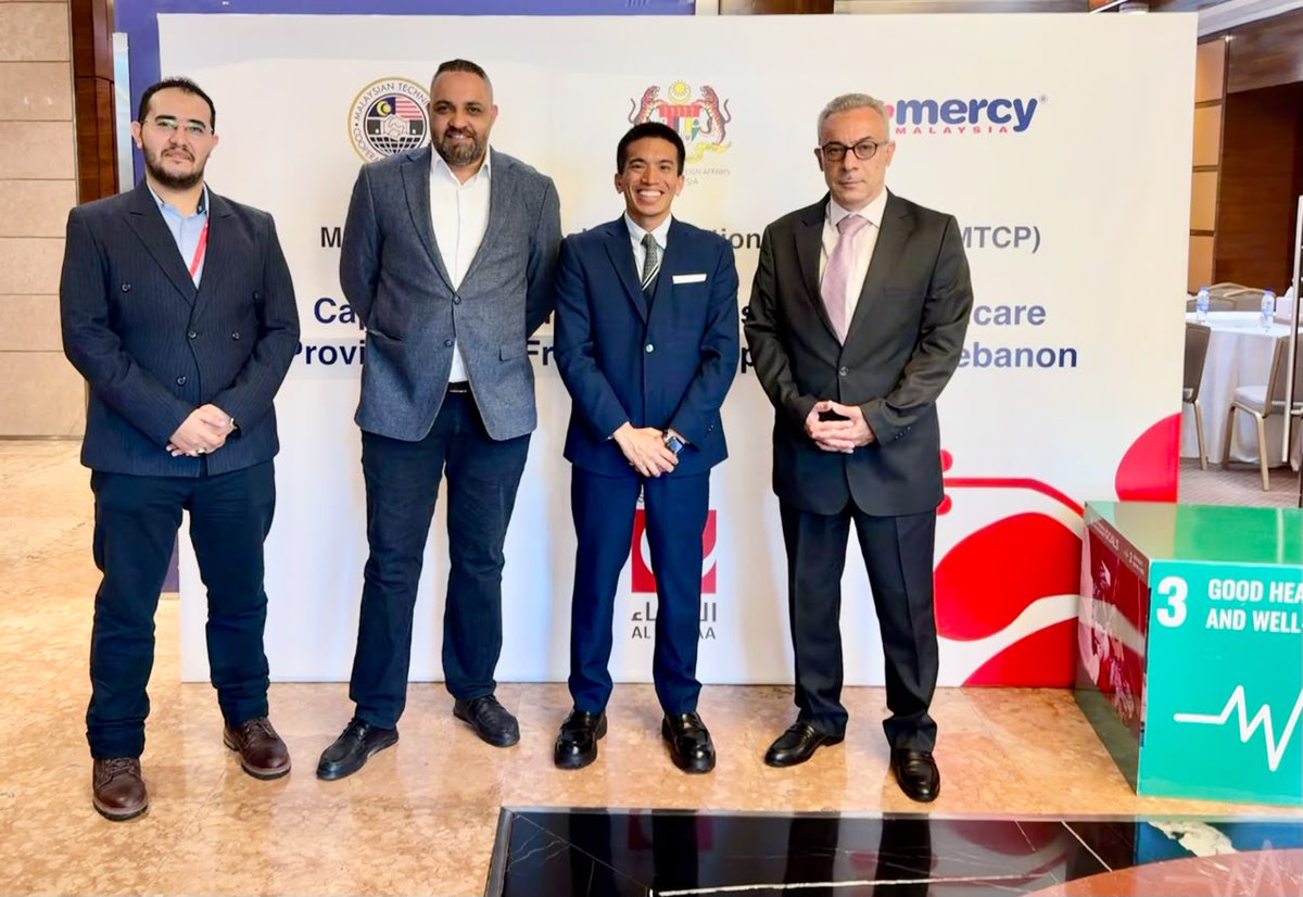 MYEmbBeirut's tweet photo. @MYEmbBeirut is pleased to welcome the delegation from @MERCYMalaysia_ for the launch of the Malaysian Technical Cooperation Programme (MTCP) 2026 – Capacity Building for Palestinian Healthcare Providers and Frontline Responders in Lebanon, held on 8 June 2026 in Beirut https://t.co/vdOBV526dL