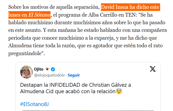 SoyDavidInsua's tweet photo. No he hablado de este tema en mi vida, @Informalia. Tampoco soy colaborador de #ElSótano. Lo de que veáis un gordo y ni distingáis es una cosa... Esa información es de @AlbertoGuzmanU1. https://t.co/xT0BqwY5b0