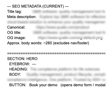 Imeson's tweet photo. Fun AI win last week.  
We have a sitemap spreadsheet for a new website build, and I was able to use Claude Cowork to automatically fetch each existing page’s content and place it into its own Google Doc.  

Each document it created includes high-level markup to indicate the page structure and hierarchy (see attached image).   

These 60 docs are now beautifully teed up for the content team to hit any rewrites before we pull it into a rebuilt site.   This would have taken me at least two full workdays before AI, been incredibly tedious, and certainly included errors.  

I see AI with eyes wide open, there are definitely pitfalls and poor uses, but this felt like a real win. It took a tedious but important task and completed it in minutes, with better results than I could have achieved by hand.