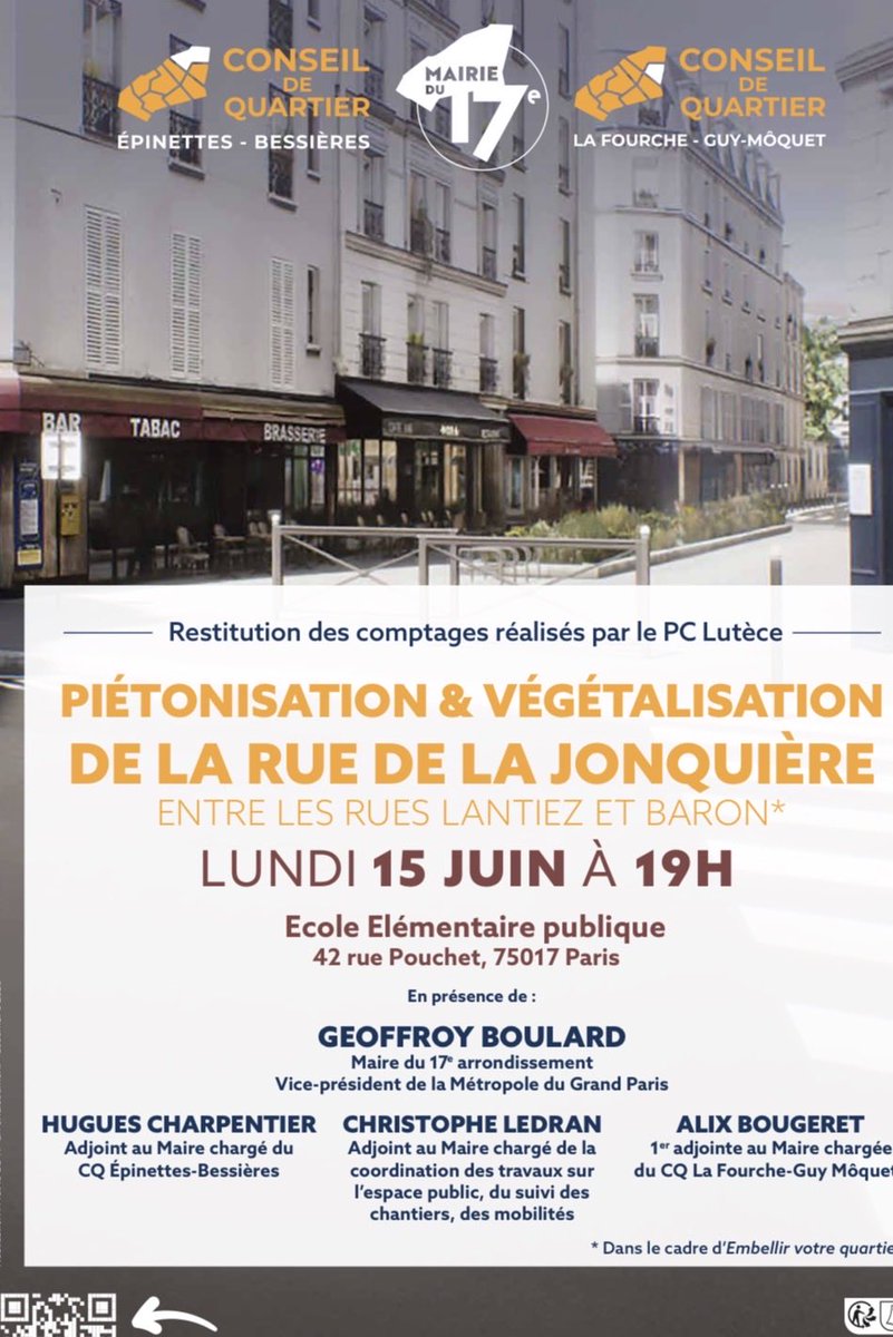 LedranCh's tweet photo. Suite au retour du PC Lutèce, le service de la Mairie de Paris chargé de la circulation et du réglage des feux, nous  organisons un temps échange avec les habitants du quartier #Jonquière avec @geoffroyboulard @Alix_Bougeret @H_Charp 
📅Mercredi 15 juin
🕖19h
🏫Ecole Pouchet https://t.co/BTZXbgdkME