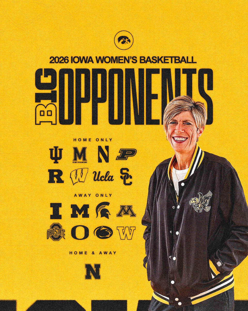 IowaWBB's tweet photo. One step closer to the 2026-27 season 🤝

Our Big Ten home &amp; away opponents are set. https://t.co/s7AiaPuYSf