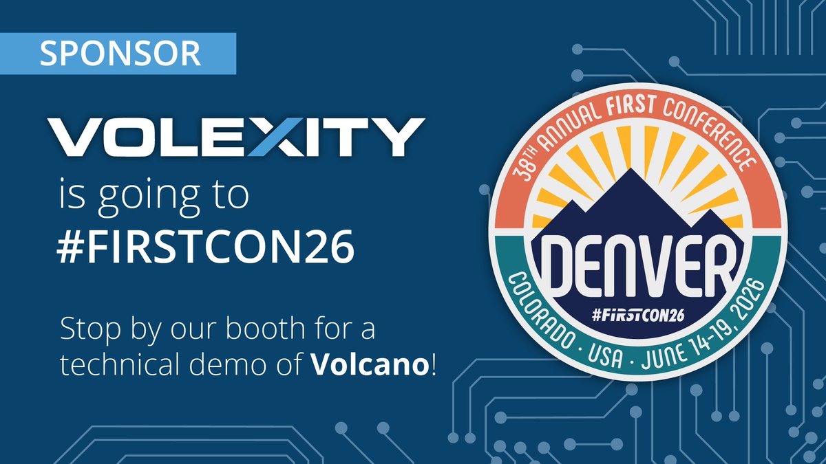 Volexity's tweet photo. Heading to Denver for #FIRSTCON26 next week? Stop by the @Volexity booth to see a demo of Volcano! We’ll show you how memory analysis with Volcano uncovers advanced threat actors and helps rapidly resolve your investigations. 

Come find us at Booth 7 to talk threat hunting and triage workflows with our team, including @stevenadair & @attrc!

@FIRSTdotOrg #DFIR #FIRSTCON