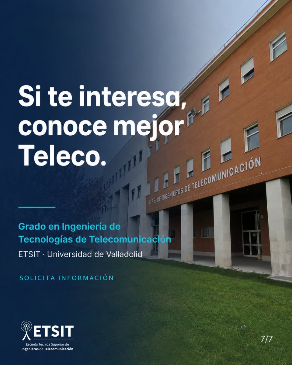 ETSIT_UVa's tweet photo. El Grado en Ingeniería de Tecnologías de Telecomunicación te acerca a un mundo con mucha más amplitud de la que mucha gente imagina.
Una formación para entender cómo se conecta el mundo, trabajar con tecnología real y descubrir un camino con presente y con mucho futuro. https://t.co/ocGbQWvVPH