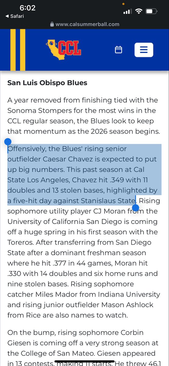 chavez92900's tweet photo. Graduate Transfer OF playing with the SLO Blues (CCL) @SLO_BluesCCL 

(6-15) in 5 games currently leading with 5 stolen bases. 

(909)-542-7373 https://t.co/nrTo7syyJP