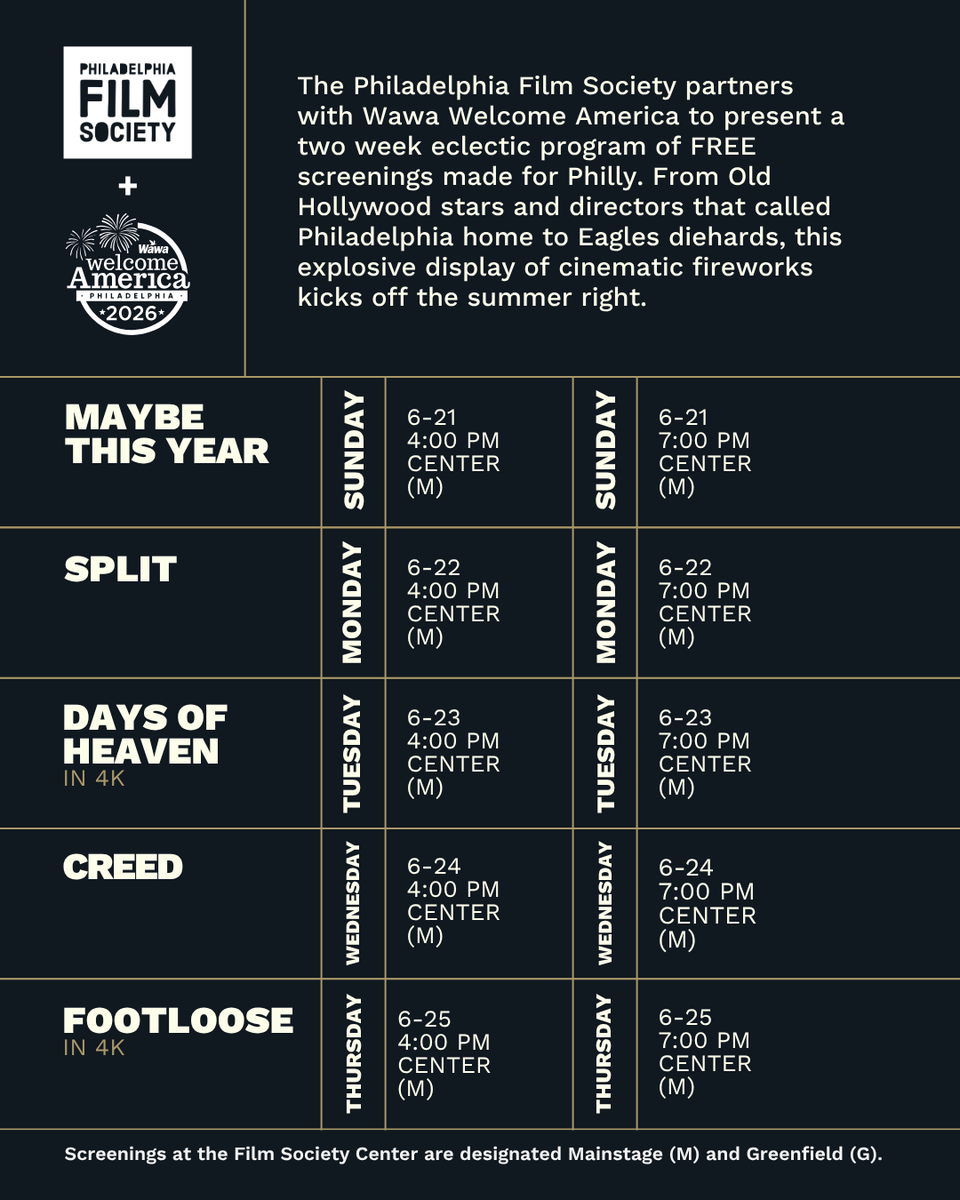 phillyfilmsoc's tweet photo. Did someone say FREE MOVIES?

In collaboration with @July4thPhilly we have TWO WEEKS of movies made by and for Philly absolutely FREE and on the biggest screen in Center City! Seating is limited, so grab your tickets today!

Get tickets: https://t.co/GUYHIkkplm https://t.co/PBbuIxfmzu