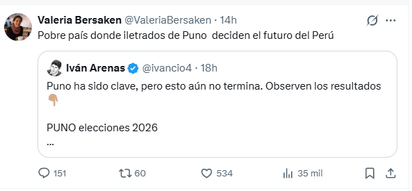 pachayachachiq's tweet photo. @ValeriaBersaken Hola
@MinCulturaPe
@FiscaliaPeru
@Defensoria_Peru

Denuncio actos de racismo de alias "Valeria Bersaken" en la red social "X". Insultos racistas explícitos (Art. 323 C. Penal). Adjunto evidencia del discurso de odio. #AlertaContraElRacismo https://t.co/wbixs6T8kD