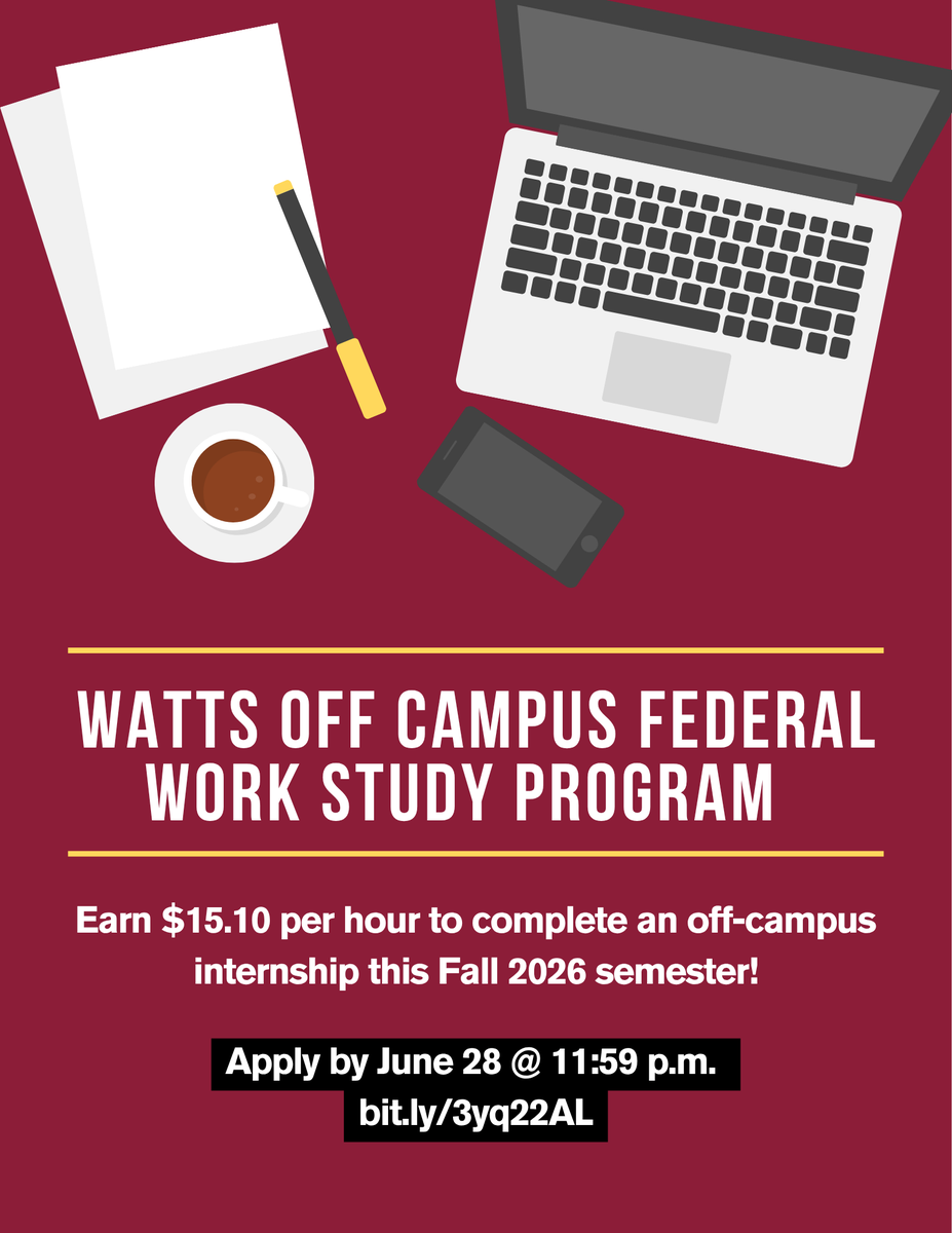 asupublicsvc's tweet photo. Are you a Watts College undergraduate or graduate student completing an internship for the Fall 2026 semester? You may be eligible to utilize your Federal Work Study (FWS) funds to earn $15.10 per hour to complete your internship. Learn more and apply: https://t.co/ctKVMdGzNU https://t.co/bs3Klifvlt