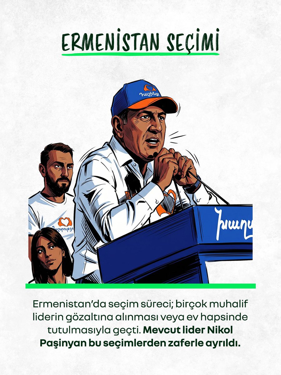 vaybcom's tweet photo. Ermenistan’da seçim süreci; birçok muhalif liderin gözaltına alınması veya ev hapsinde tutulmasıyla geçti. Mevcut lider Nikol Paşinyan bu seçimlerden zaferle ayrıldı. https://t.co/w4JO31aUe1