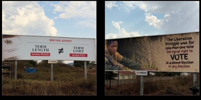 NtateRanaka's tweet photo. The desperation to sell the CLUB of 3 #CAB3 is becoming painful to watch. Billboards are now popping up across the country trying to convince Zimbabweans that surrendering constitutional safeguards is somehow progress.

Imagine spending time and resources explaining why citizens should vote less, leaders should stay longer, and accountability should be delayed.
If an amendment is truly good for the people, it doesn't need a marketing campaign worthy of a new soft drink launch.

You guys must know that the Constitution is not a product to be advertised. It is a contract that protects citizens from those in power.

The harder you try to sell #CAB3, the more you expose how useless this amendment is, and the more Zimbabweans should ask: who really benefits from it?