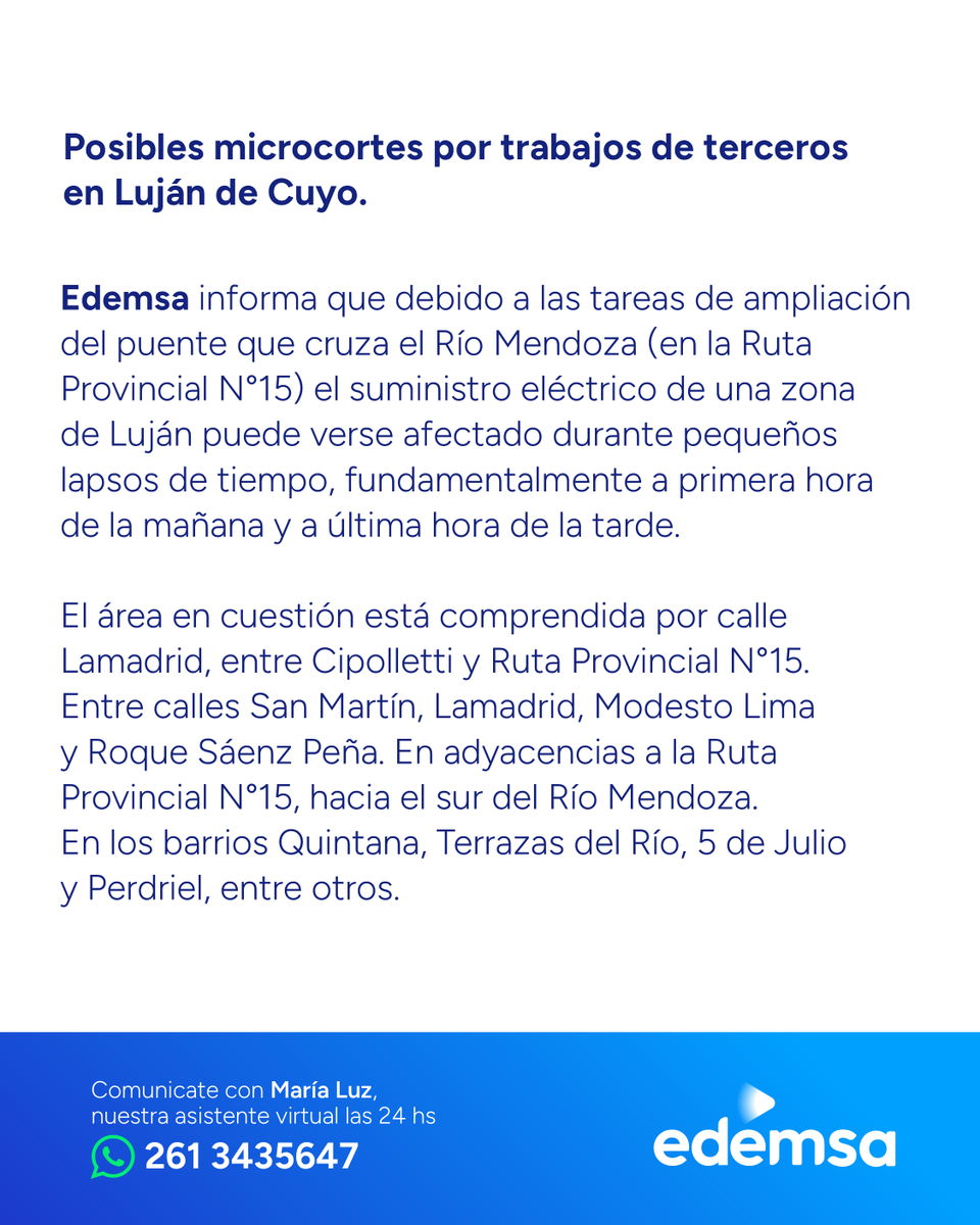 Edemsa's tweet photo. Posibles microcortes por trabajos de terceros en Luján de Cuyo 🪏 🏗️ https://t.co/Eb0KVldFLp