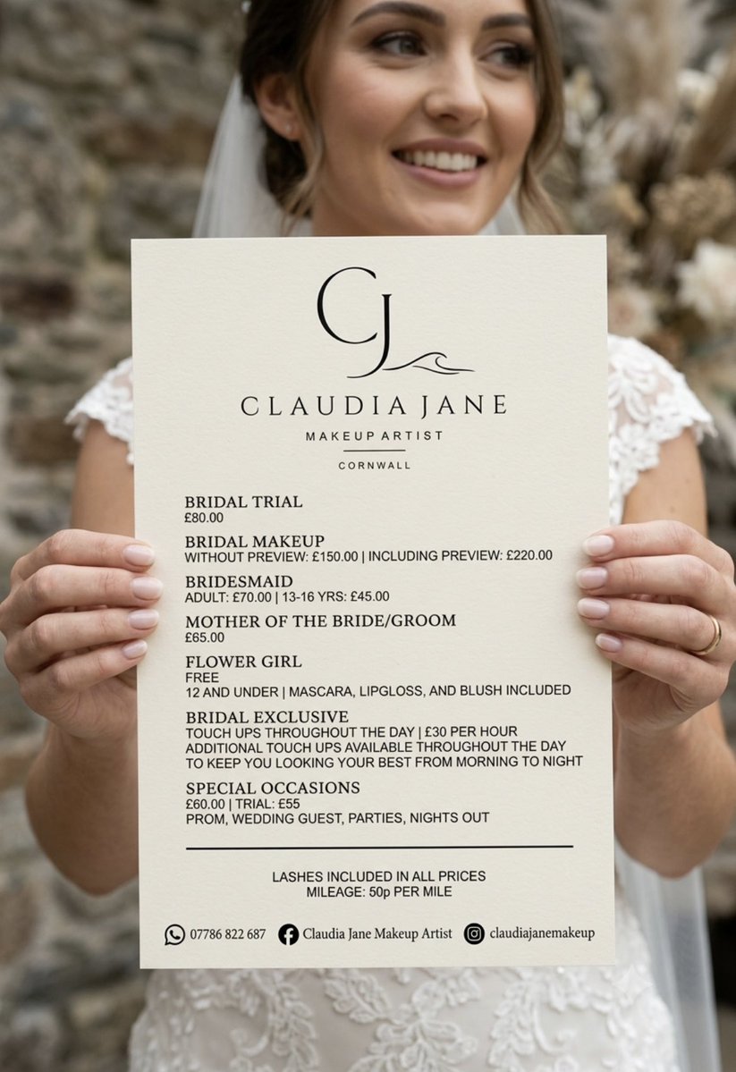 DDesignsSco's tweet photo. We are very happy to have helped Design and Print new Pricelist Flyers for Claudia Jane Makeup Artist 👰‍♀️  

ℹ️ Why Choose 170gsm Silk Flyers?

The Perfect Weight ☑️ 
Sophisticated Low Glare Finish ☑️ 
Vibrant Print Quality ☑️ 
Enhanced Durability ☑️ https://t.co/B8cQo6siNt
