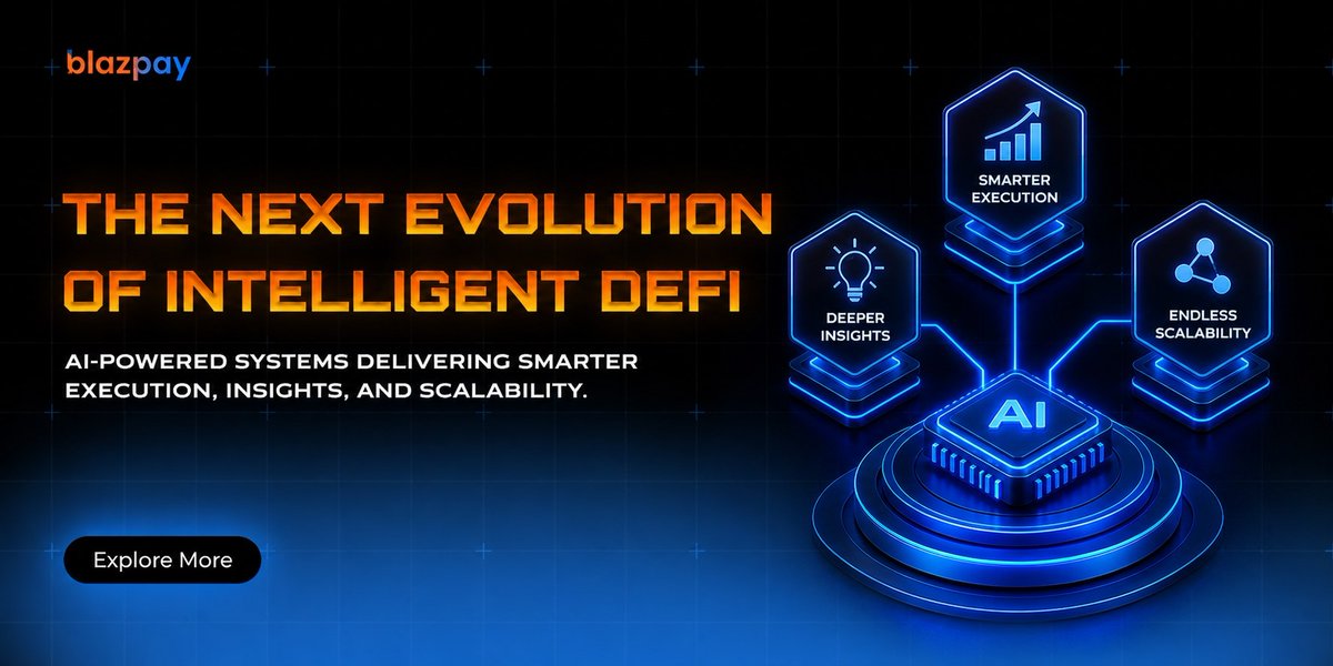 blazpaylabs's tweet photo. Markets move fast. Your infrastructure should think faster. 

AI-powered systems are transforming how users interact with DeFi — delivering deeper insights, smarter execution, and scalable opportunities across chains.

Blazpay brings intelligence directly into the DeFi experience, helping users navigate complexity with confidence.

The future of DeFi isn't just decentralized. It's intelligent. 🚀

#Blazpay  #Web3‌‌  #CryptoWallet #Blockchain