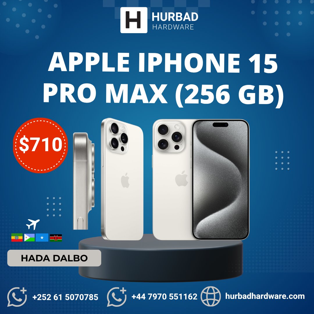 HurbadIT's tweet photo. Apple iPhone 15 Pro Max (256 GB)
Hadda Dalbo: https://t.co/vbTxW1o0oH
📱WhatsApp: https://t.co/MCUPx29kqG
🚚 waxaa hadda delivery loo samayn karaa ardeyda ama macaamiisha joogta wadamada geeska Africa sida Somalia, Djibouti, kenya iyo Ethiopia
Qiimaha: $710 https://t.co/vv7hh6tKK8