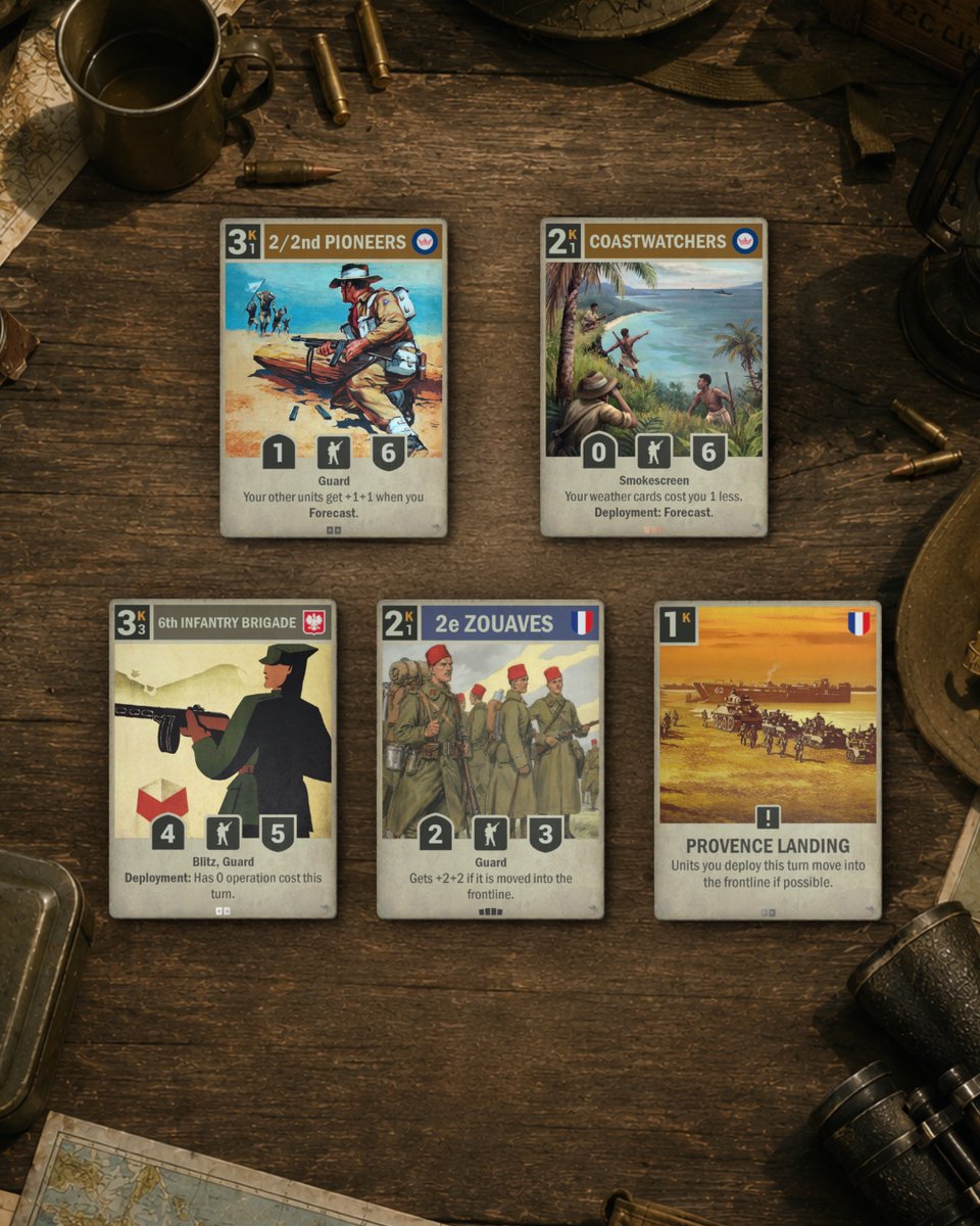 KARDSccg's tweet photo. Fresh reinforcements arrive from across the Ally nations!

ANZAC gains new Forecast support, Poland gets a fast frontline threat, and France receives new tools for aggressive board control.

Which of these cards catches your eye first? 🌊⚡ https://t.co/I6L8EFxX0C