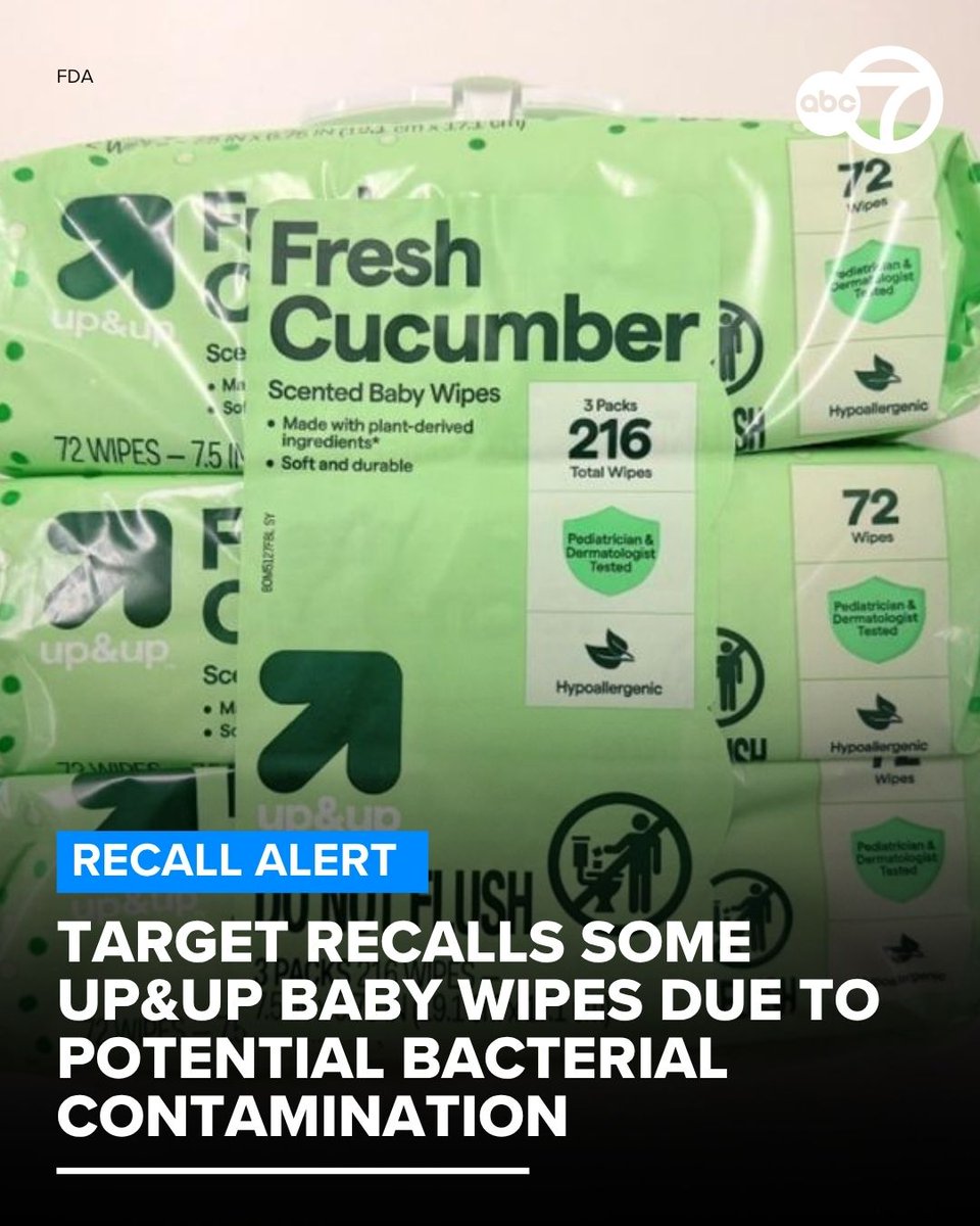 abc7newsbayarea's tweet photo. Target is voluntarily recalling some of their Up & Up brand baby wipes.

After testing from the FDA, some product samples contained the presence of harmful bacteria that can cause illness in humans and pose a higher risk to children.

Read the full story here: https://t.co/0u1Qr4S4iA