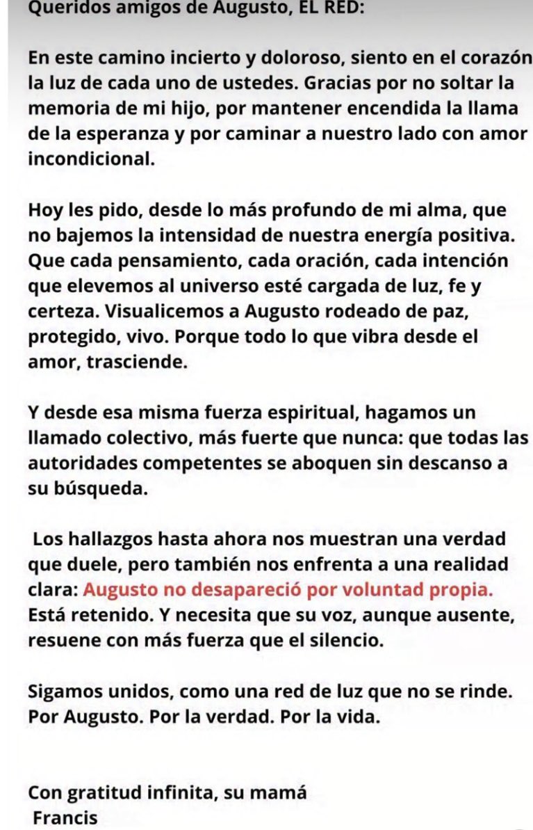 Alepadronpp's tweet photo. Actualización del Caso del #Kitesurfista Venezolano Augusto Corrente quien desapareció mientras realizaba una travesía hacia #Bonaire ; su madre emitió un comunicado oficial difundido a través de las RRSS y diversas cuentas del mundo del #Kitesurf donde asegura que su hijo "El Rojo" Augusto sigue aún con vida.

Los indicios que apuntan a que "Rojo" puede seguir con vida son que el equipo completo (kite y barra) llegó a la orilla de #Sorobon, sur de la isla de Bonaire.

Augusto "El Rojo es un Kitesurfista con experiencia en travesías largas, las cual realiza como parte de un proyecto llamado: ABC Project que tiene como objetivo navegar a vela de Kite en solitario a las islas de #Aruba, Bonaire y #Curação navegando en solitario desde Venezuela. Estás travesías han sido compartidas por su cuenta de Instagram  @alweneediswind

Rutas ejecutadas (incluso realizadas varias veces):

Chichiriviche-Curação 170 kms, 8,5 hrs
Adicora-Aruba, 65 kms, 2,5 hrs
Las Aves-Bonaire, 15 km

TRAVESÍA LAS AVES-BONAIRE mayo 2026
Se comunicó el 14 de mayo, antes de salir de Las Aves. Una semana después al no recibir noticias su familia, notifica a las autoridades del área para activar la búsqueda.

Locales (zona de Sorobon/Bonaire) encontraron su equipo en la orilla (Kite y Barra), pero aun no hay señales de Agusto Corrente "El Rojo".