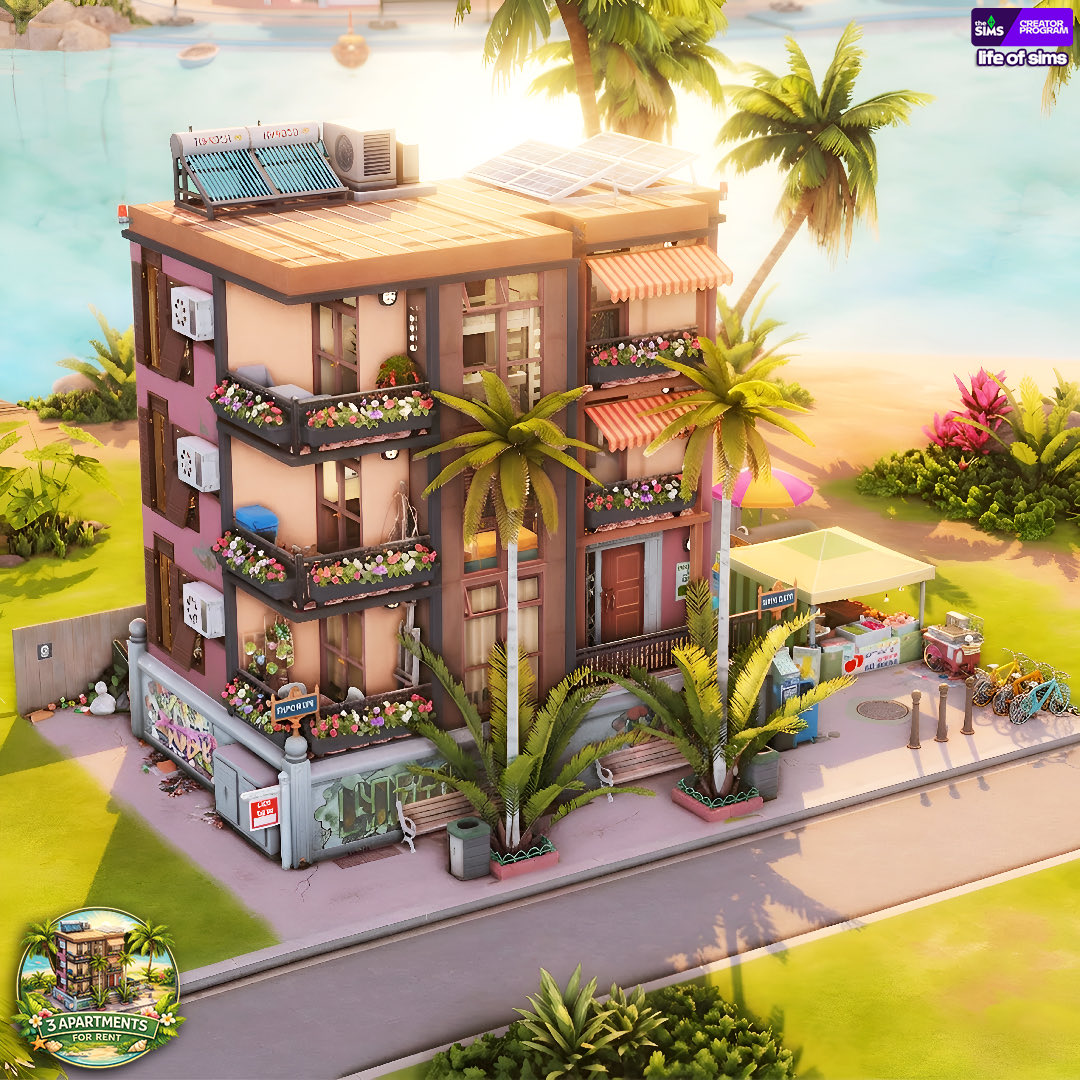 lifeofsimsyt's tweet photo. I built a colorful apartment building in The Sims 4 featuring 3 apartments for rent, perfect for Sims who dream of living just steps away from the beach. ☀️🏖️

#SimsPartner #ShowUsYourBuilds #TheSims4 #Sims4Builds https://t.co/mvo7BZbeYQ