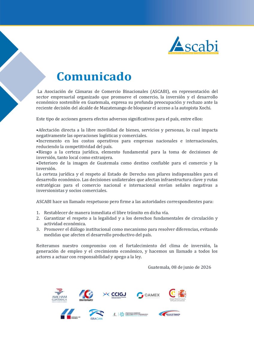 ASCABIGuatemala's tweet photo. ASCABI manifiesta su preocupación: 
https://t.co/LKaw85HuLi, @republicagt @soy_502 @CanalAntigua @CACIFGuatemala @FUNDESA @prensa_libre https://t.co/b7GD8h87TG