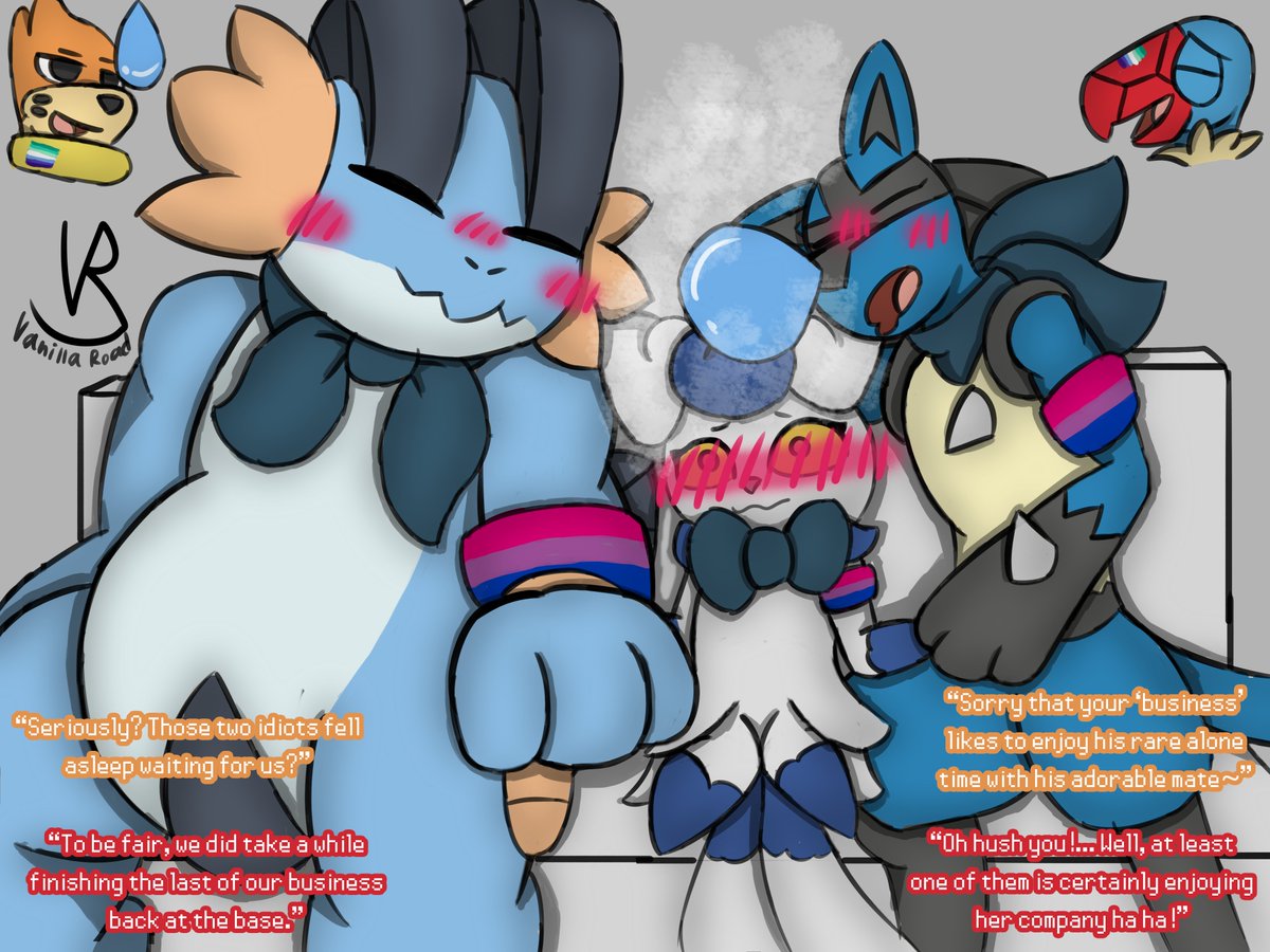 GoVanillaRoadie's tweet photo. Happy Pride Month everyone! XD
#pokemon #furry #pokemonmysterydungeon #fanart #serperior #scolipede #sylveon #manaphy #meowstic #lucario #swampert #buizel #archen https://t.co/y3j5b6dJjA