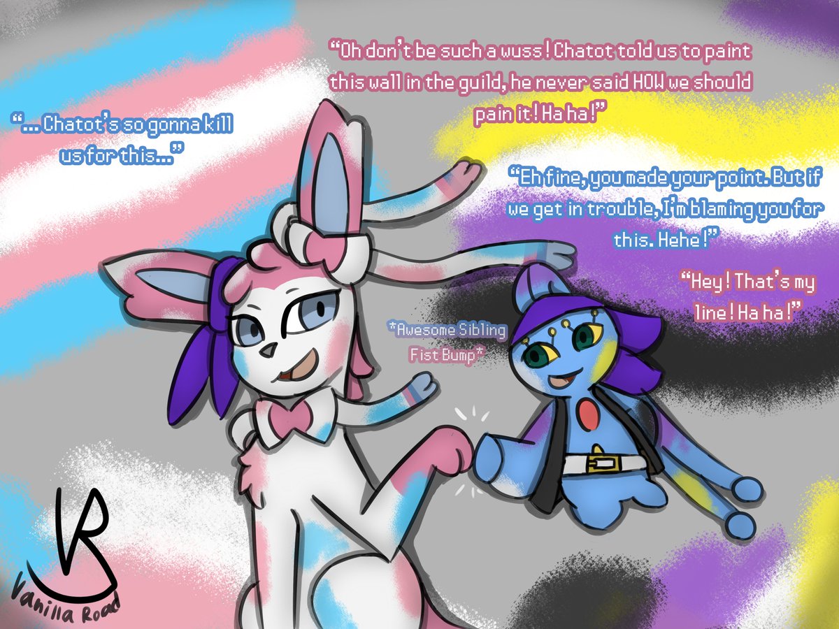 GoVanillaRoadie's tweet photo. Happy Pride Month everyone! XD
#pokemon #furry #pokemonmysterydungeon #fanart #serperior #scolipede #sylveon #manaphy #meowstic #lucario #swampert #buizel #archen https://t.co/y3j5b6dJjA