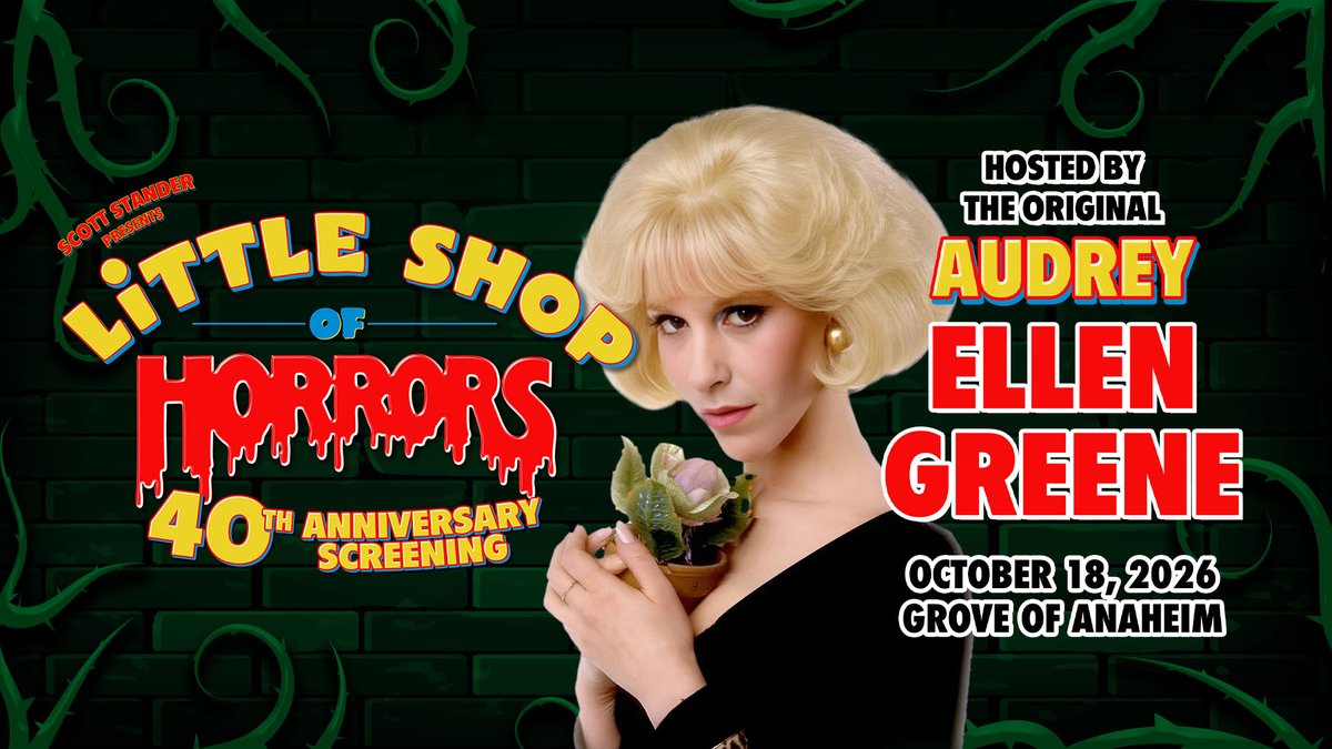 groveofanaheim's tweet photo. “Suddenly, Seymour…” 🎶🌹 Celebrate 40 years of Little Shop of Horrors with a special anniversary screening at Grove of Anaheim on October 18, hosted by original Audrey, Ellen Greene!

🪴 Tickets on sale June 13 at 10AM
🎟️: https://t.co/rcBOcV6L31 https://t.co/fJZUZ9FYJG