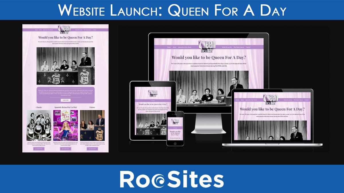 roosites's tweet photo. ๐ Website Launch Announcement: #RooSites is proud to announce the launch of the newly redesigned website for Queen For A Day, one of the most iconic names in television history.
๐ https://t.co/GePXpMErZ7
#QueenForADay #BostonWebDesign #DunedinFLWebdesign https://t.co/4AlP7xdRFt