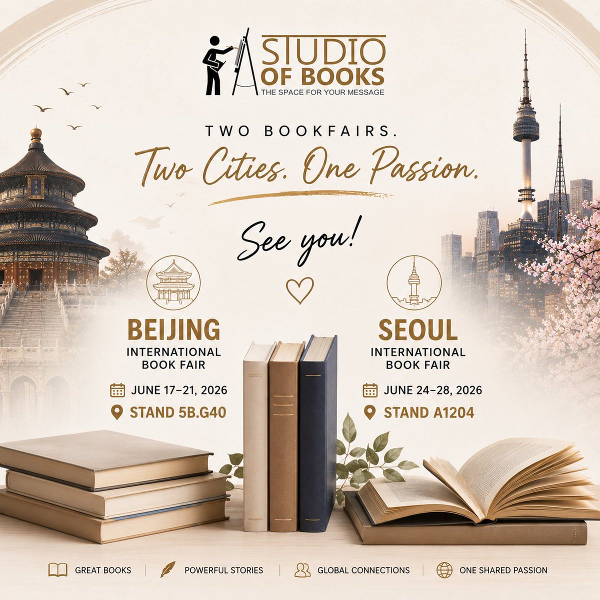 studioofbooks's tweet photo. From one book fair to the next—we're turning pages across Asia! 🌏📚
See you in Beijing and Seoul!
#StudioOfBooks #BIBF2026 #SIBF2026 #BookFairSeason #BookLovers #Publishing #Authors #Readers #BooksAcrossBorders #GlobalPublishing https://t.co/JaDKr4SpI1