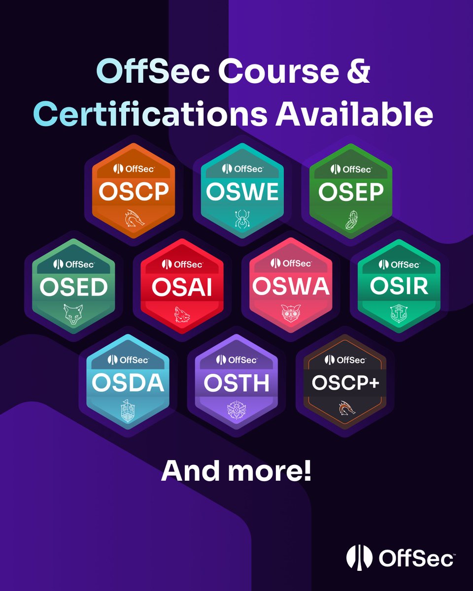 offsectraining's tweet photo. The OffSec certifications are just the tip of the iceberg. You don't have to stop at just one course, one cert - the catalog goes much deeper to make you the best in the industry. 

Where are you starting and where are you going? We can help get you there. 

https://t.co/qZg992m4Hn