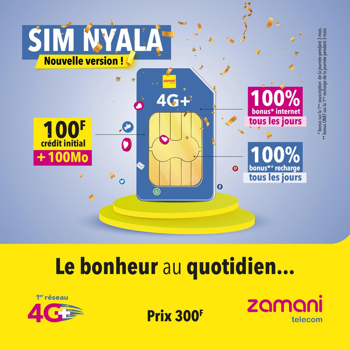 ZamaniTelecom's tweet photo. [#SIMNYALA]
Rejoins la grande famille Zamani en achetant ta SIM NYALA et bénéficie de 100% de bonus sur les recharges et internet tous les jours

Rendez-vous vite dans nos différentes boutiques et point de ventes partout au Niger.

#Zamanitelecom #SIMNYALA #Niger https://t.co/hejUJgtfWN