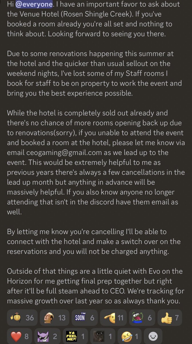 Jebailey's tweet photo. Shared this on the https://t.co/Way9OyygZH already but wanted to ask for a little help for #CEO2026 on the hotel room front cause of the sell out this year and upcoming renovations.  

If you’re no longer planning to attend or know someone in that category please contact me. https://t.co/R0FIWOD0be