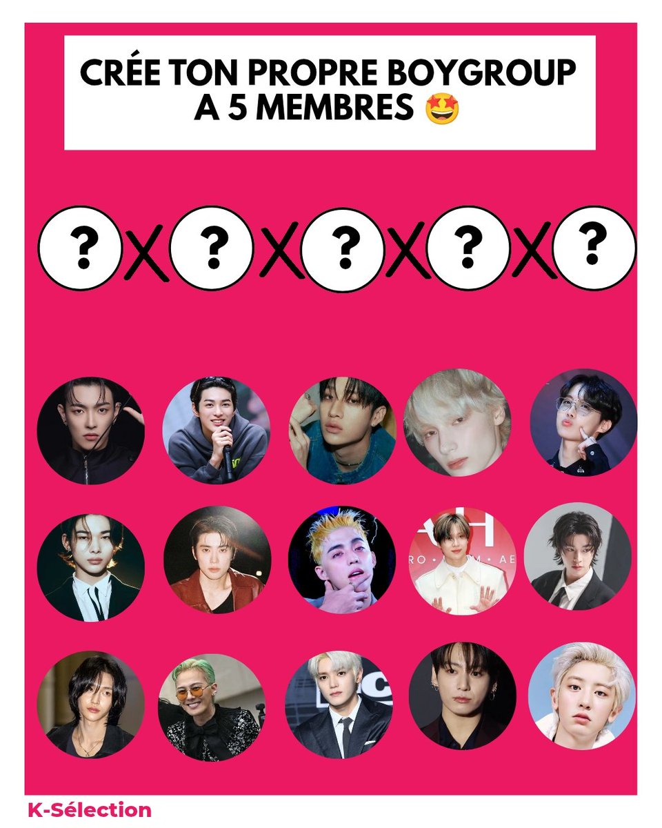 ALTKSELECTION's tweet photo. 🔔C'est l'heure de créer ton #boygroup idéal ✨.

Choisis vite 5 membres et compose ton groupe 🙃☺️.

#boygroup #kpop #kpopgame https://t.co/EosL1mSKDE