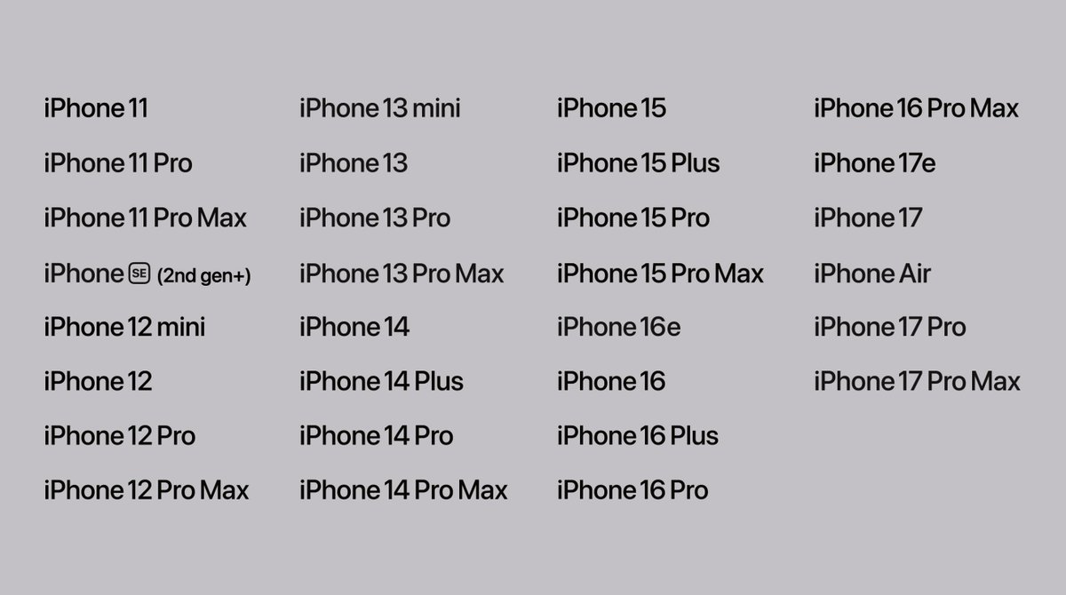 Howpple's tweet photo. La loista de equipos compatibles con IOS27 estaba equivocada y Apple ha hecho un gran trabajo para hacer que el iPhone 11 siga dentro de las actualizaciones #wwdc26 https://t.co/Vmhjv25XwN