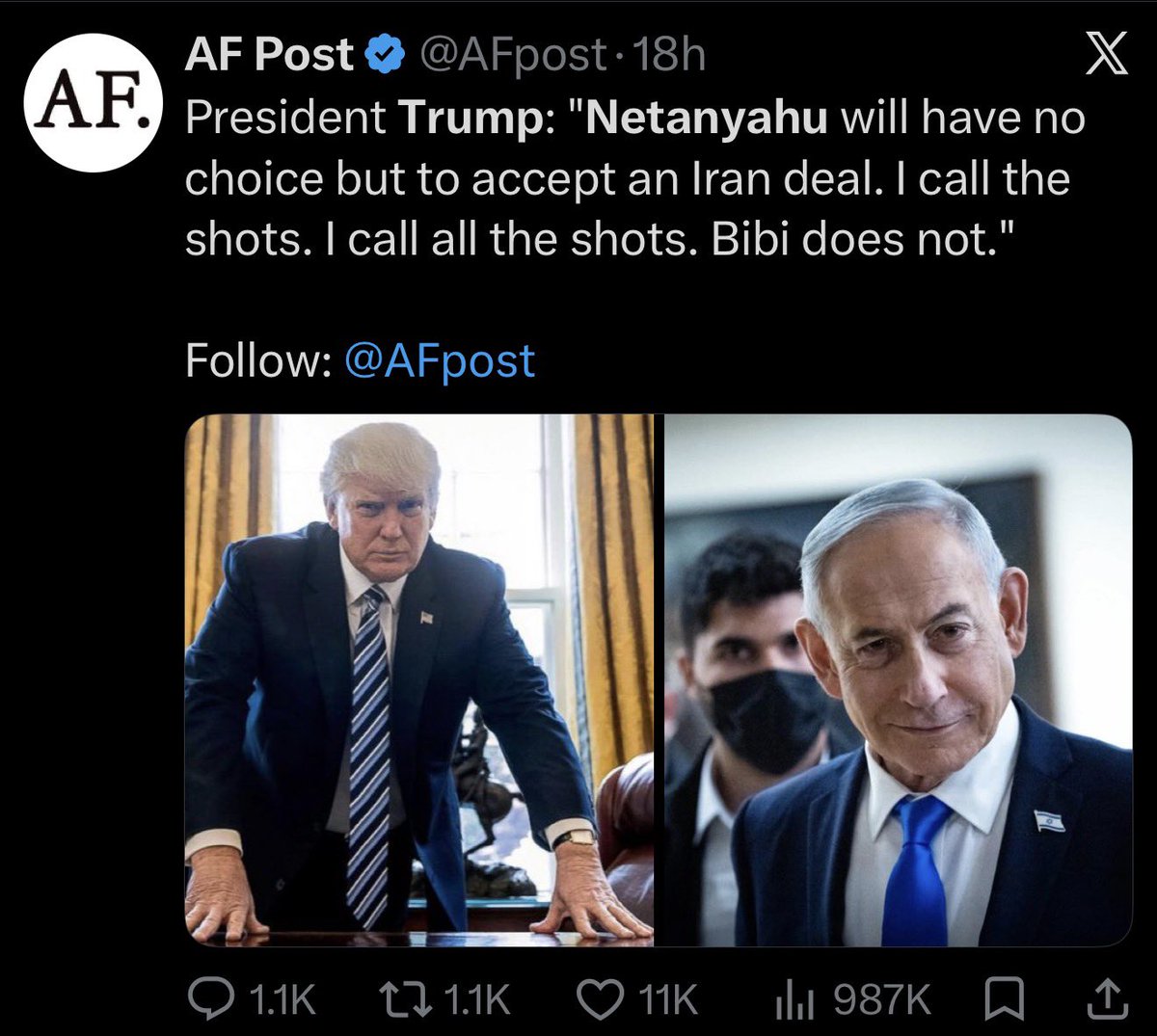 Qais86's tweet photo. ترمپ في مناسبتين يتحدث عن إسرائيل ونتنياهو بلهجة غير معتادة، غاضبة، يقول في اتصال بينهما؛ "أنت مجنون، لولاي لكنت في السجن، أنا أنقذتك، الجميع يكرهك الآن ويكره إسرائيل".
ويقول كذلك: "نتنياهو لا خيار له إلا القبول بصفقة إيران، أنا من يتخذ القرارات وليس نتنياهو".
ترمپ ضاق ذرعاً من الحرب ومن تصرفات إسرائيل وهوسها بالحروب، ومن المرات القليلة التي تتعارض فيها مصالح أمريكا مع إسرائيل بهذا الوضوح، والرئيس القادم سواءً كان جمهورياً أو ديموقراطياً سيكون أسوأ بالنسبة لإسرائيل.
ولديك هنا صغار يلتصقون بإسرائيل ويربطون مصالحهم معها على حساب "أشقائهم" وبشكل أحمق ومراهق.