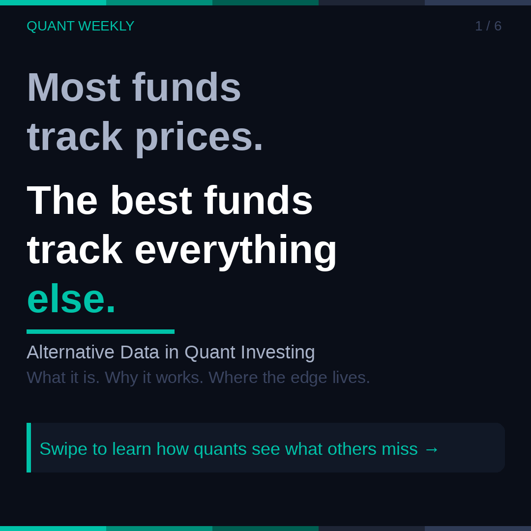 TheMintingM's tweet photo. Most quant alpha today isn't coming from balance sheets or price charts.
It's coming from parking lots. Shipping lanes. Credit card receipts.
A thread on Alternative Data, the quiet edge reshaping systematic investing.
#FinTwit #QuantTwitter #SystematicTrading $NIFTY #Risk https://t.co/LqqJdqbNh2