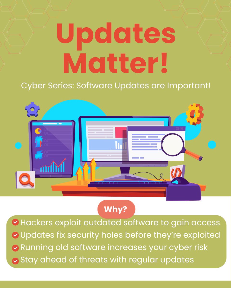 WalkerInsAgency's tweet photo. Cyber Series: Software updates can feel annoying — but outdated software is how hackers get in. https://t.co/US64eF9GVU