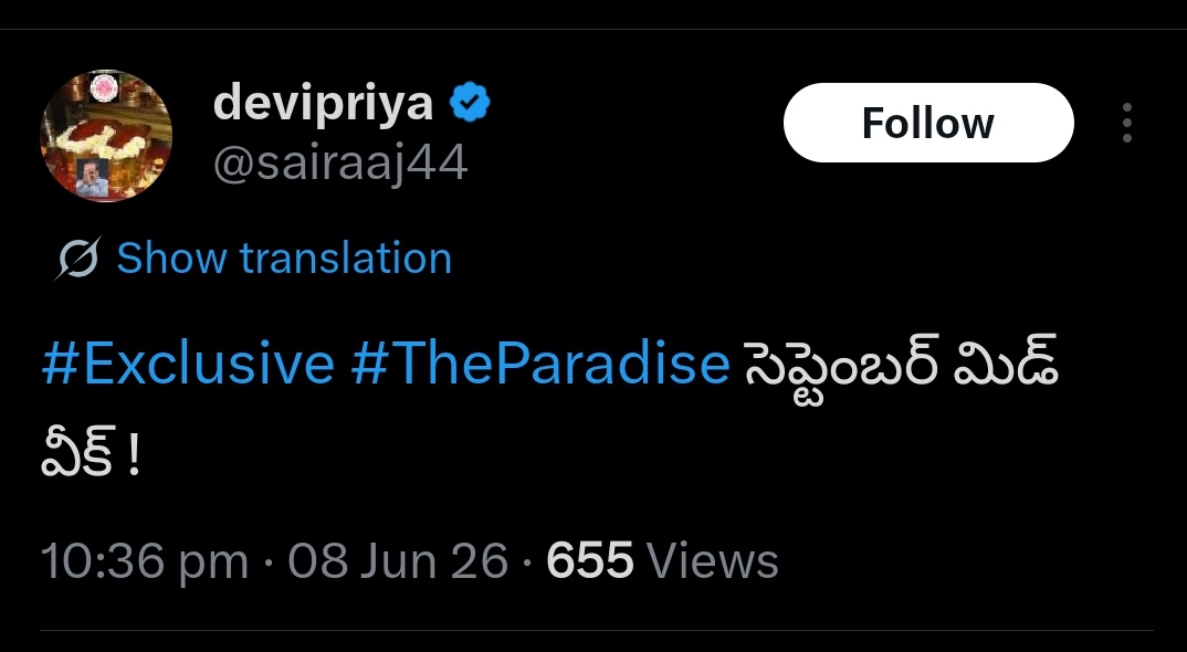 Jadalll's tweet photo. Hopes ivvakandi malli postpone cheyyakandi @TheParadiseOffl 

Sept 4 - Friday (janmastami)
Sept 11 - friday 
Sept 14 - Monday (ganesh chaturthi)
Oct 2 - Friday holiday https://t.co/crbJVtyTIN